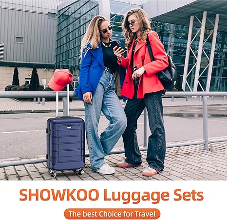 SHOWKOO Luggage Sets Expandable PC+ABS Durable Suitcase Double Wheels TSA Lock Blue - Image 2