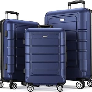 SHOWKOO Luggage Sets Expandable PC+ABS Durable Suitcase Double Wheels TSA Lock Blue